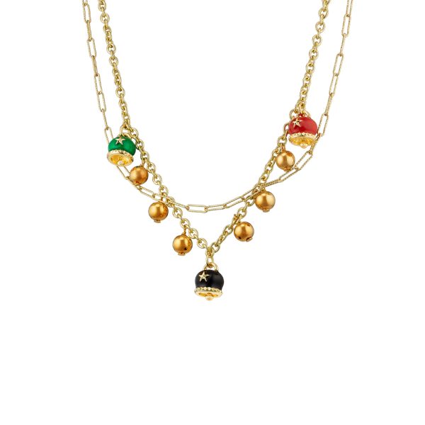 Κολιέ Lucky Charm μεταλλικό επίχρυσο διπλό με στοιχεία από σμάλτο και σφαίρες