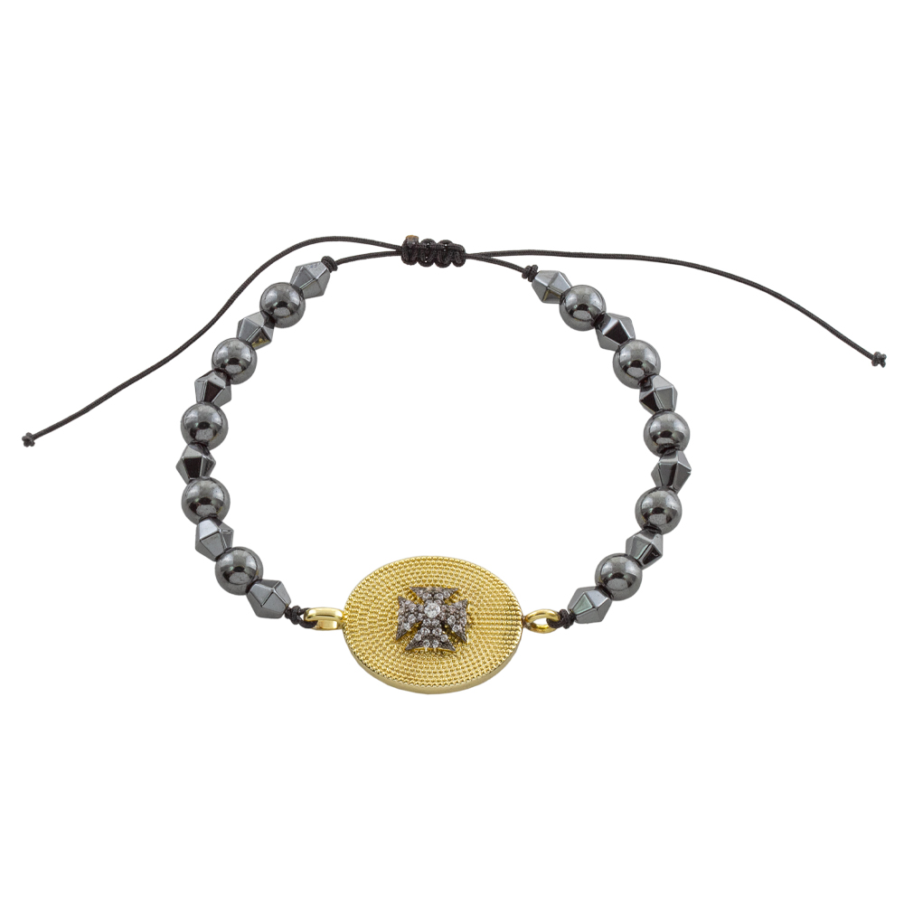 02X15-00511 Βραχιόλι Natrix μεταλλικό επίχρυσο με γκρι πέτρες και σταυρό με ζιργκόν