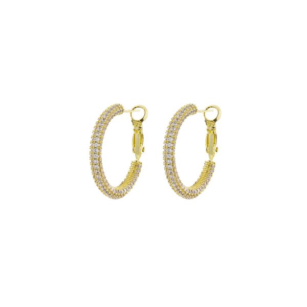 Σκουλαρίκια Party μεταλλικά ασημί κρίκοι 2.5 cm με λευκά ζιργκόν