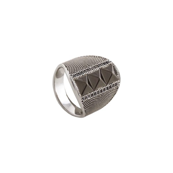 Δαχτυλίδι Natrix μεταλλικό ασημί με μαύρα στοιχεία και ζιργκόν