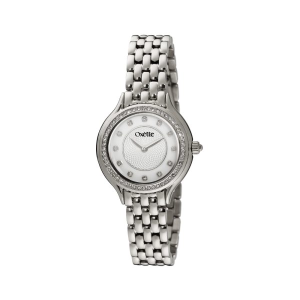 Ρολόι Oxette με ατσάλινο μπρασελέ και λευκό mop καντράν με κρύσταλλα