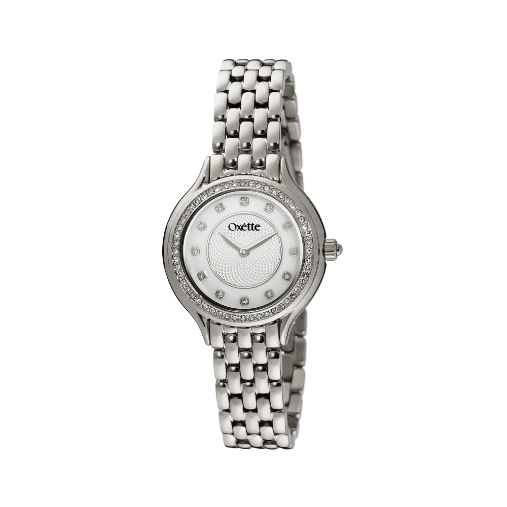11X03-00788 Ρολόι Oxette με ατσάλινο μπρασελέ και λευκό mop καντράν με κρύσταλλα