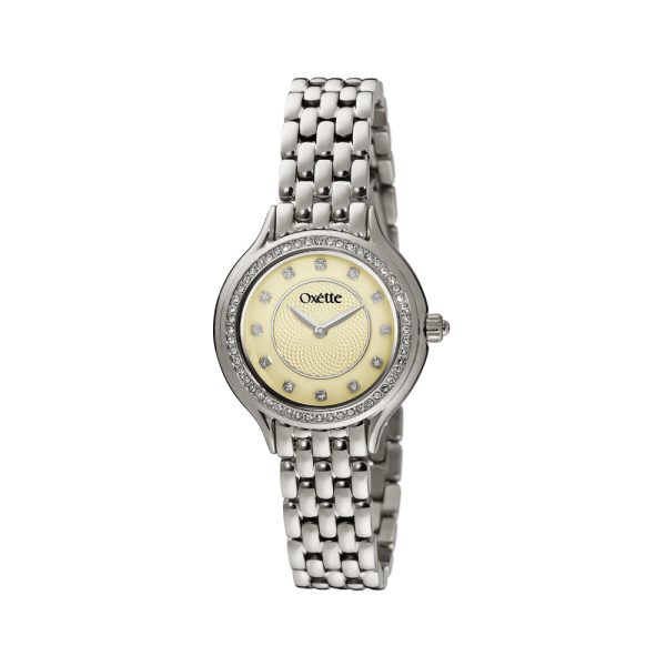 Ρολόι Oxette με ατσάλινο μπρασελέ και χρυσό mop καντράν με κρύσταλλα