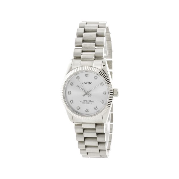 Ρολόι Guide με ατσάλινο μπρασελέ και ασημί καντράν με κρύσταλλα