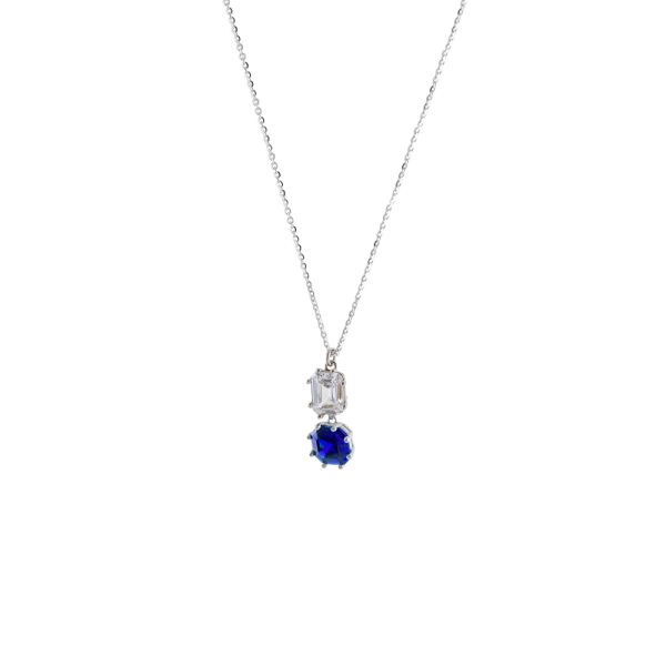 Κολιέ Gifting ασημένιο με λευκό και μπλε ζιργκόν