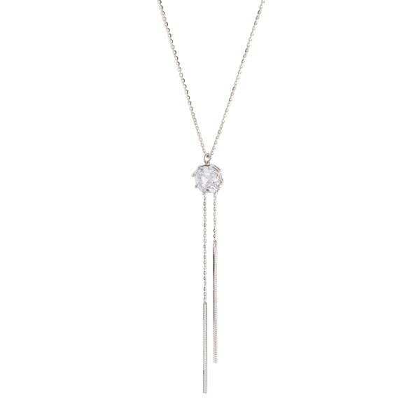 Κολιέ Gifting ασημένιο με λευκό ζιργκόν και αλυσίδες