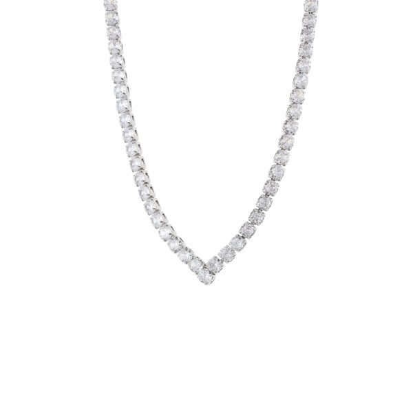 Κολιέ Party ατσάλινο choker "V" με λευκά ζιργκόν 0.5 cm