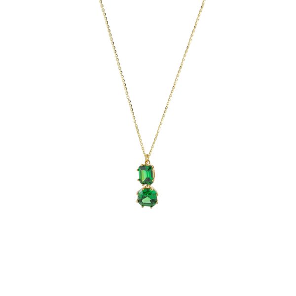 Κολιέ Gifting ασημένιο επίχρυσο με πράσινα ζιργκόν