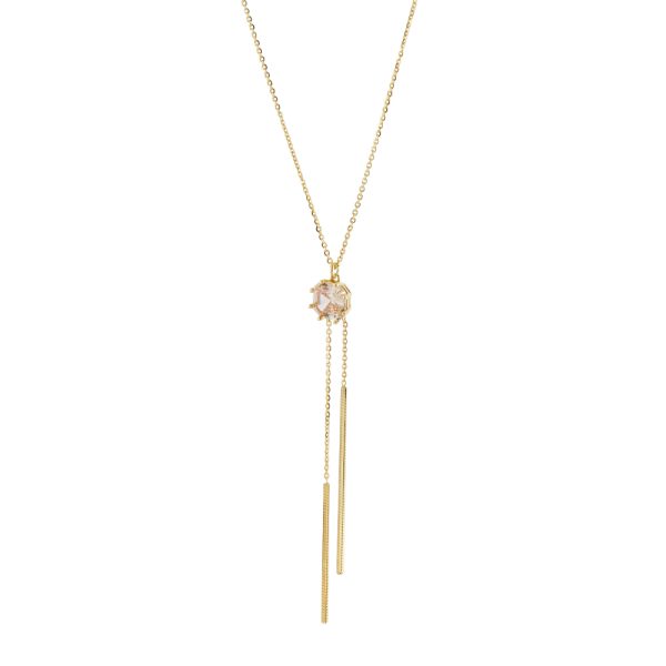 Κολιέ Gifting ασημένιο επίχρυσο με champagne ζιργκόν και αλυσίδες