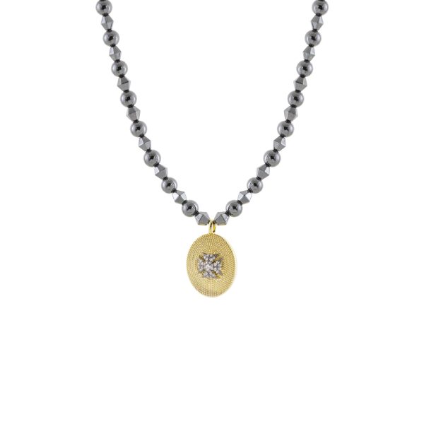 Κολιέ Natrix μεταλλικό επίχρυσο με πέτρες και στοιχείο με ζιργκόν