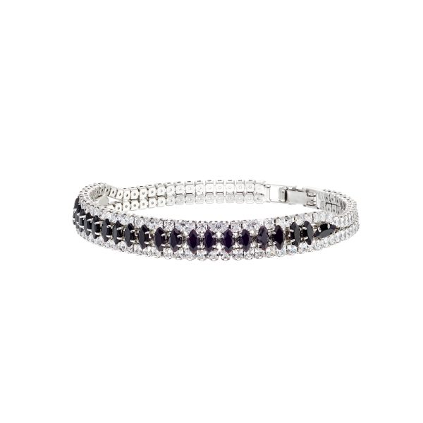 Βραχιόλι Party μεταλλικό ασημί ριβιέρα με λευκά και μαύρα ζιργκόν