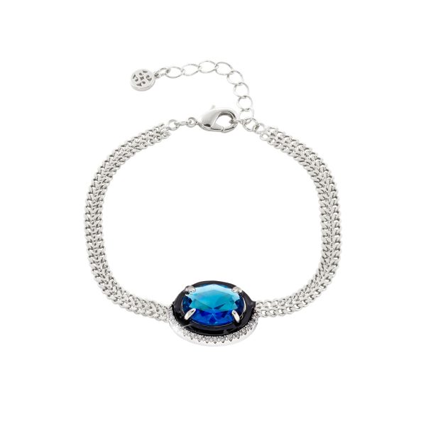 Βραχιόλι Party μεταλλικό ασημί με μαύρο σμάλτο και μπλε και λευκά κρύσταλλα