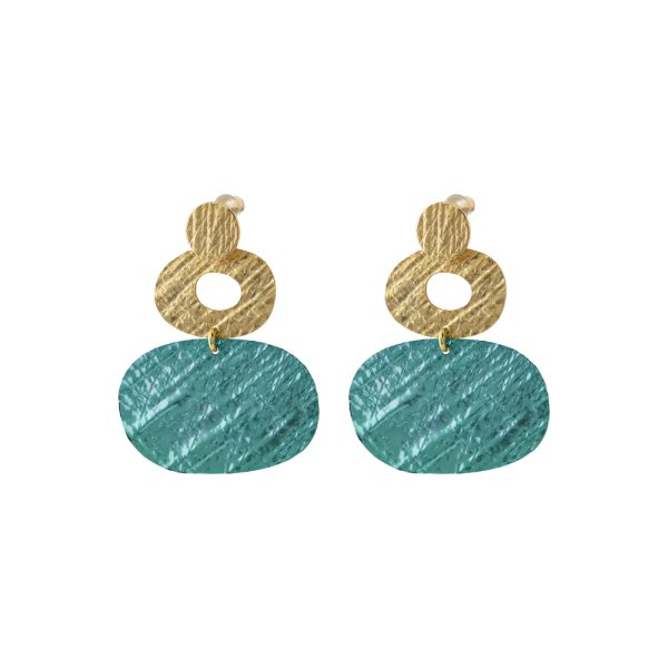 Σκουλαρίκια Vivian μεταλλικά επίχρυσα με πράσινο και χρυσά στοιχεία